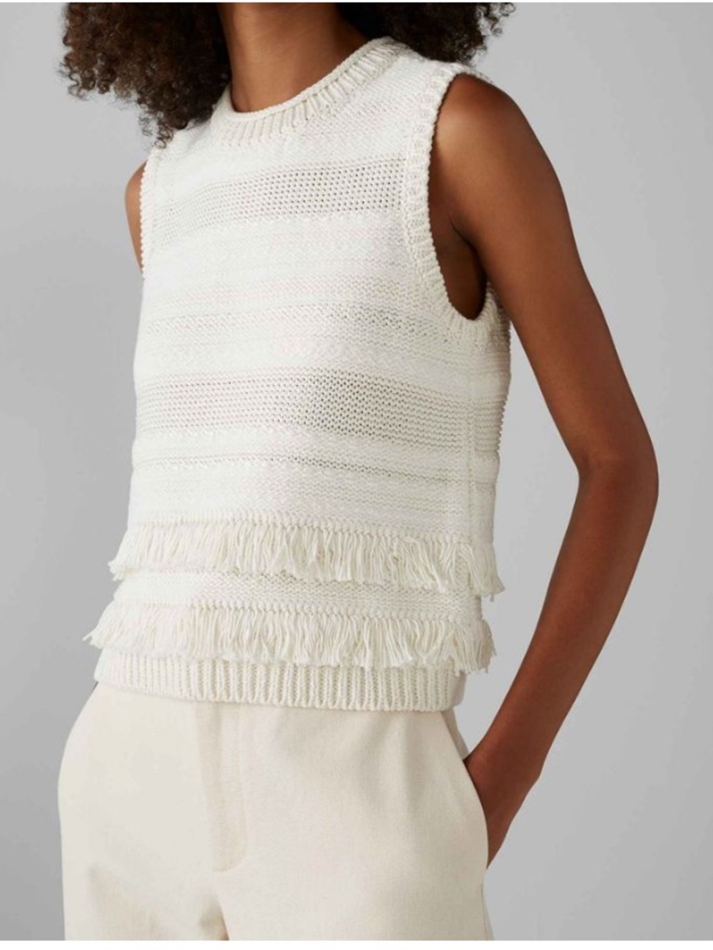 Club Monaco Cream Knit Fringe Tank Top - NWT